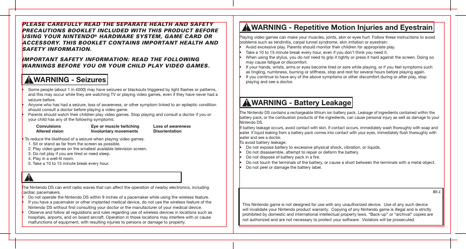 Important legal information, Warning - battery leakage, Warning - repetitive motion injuries and eyestrain | Activision Amazing Spider-Man User Manual | Page 2 / 6