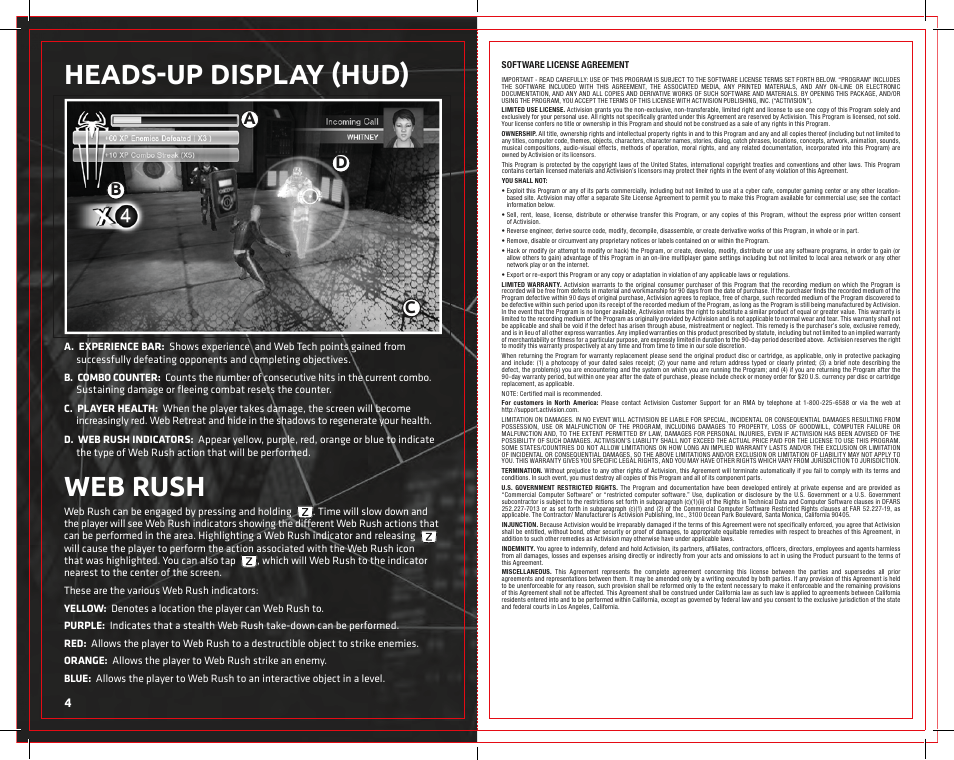 Heads-up display (hud), Web rush, Ab c d | Activision Amazing Spider-Man User Manual | Page 4 / 4