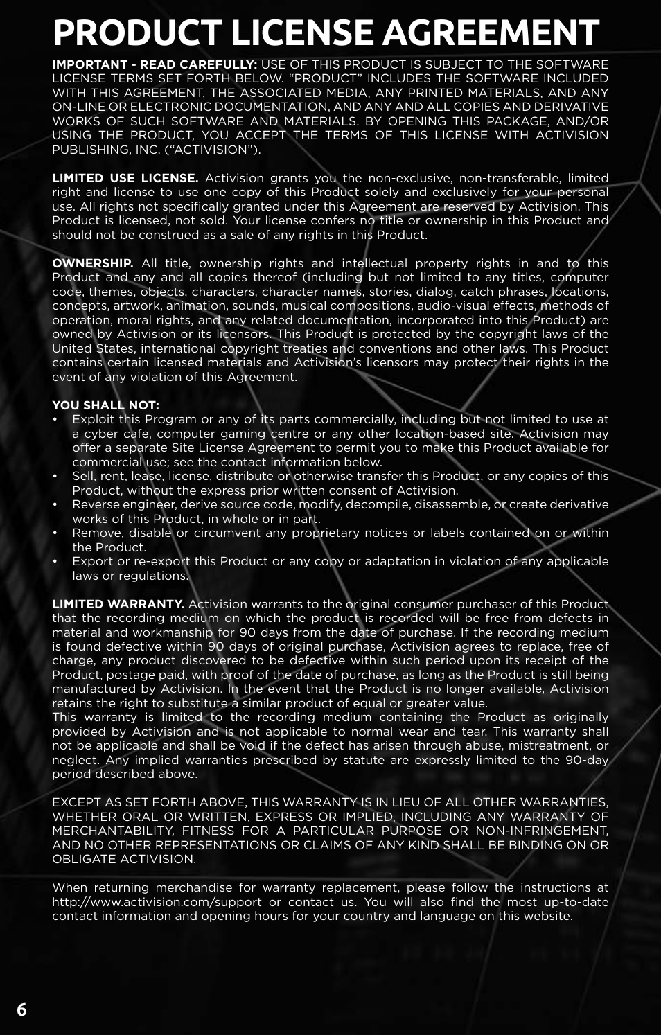 Product license agreement | Activision Amazing Spider-Man User Manual | Page 8 / 10