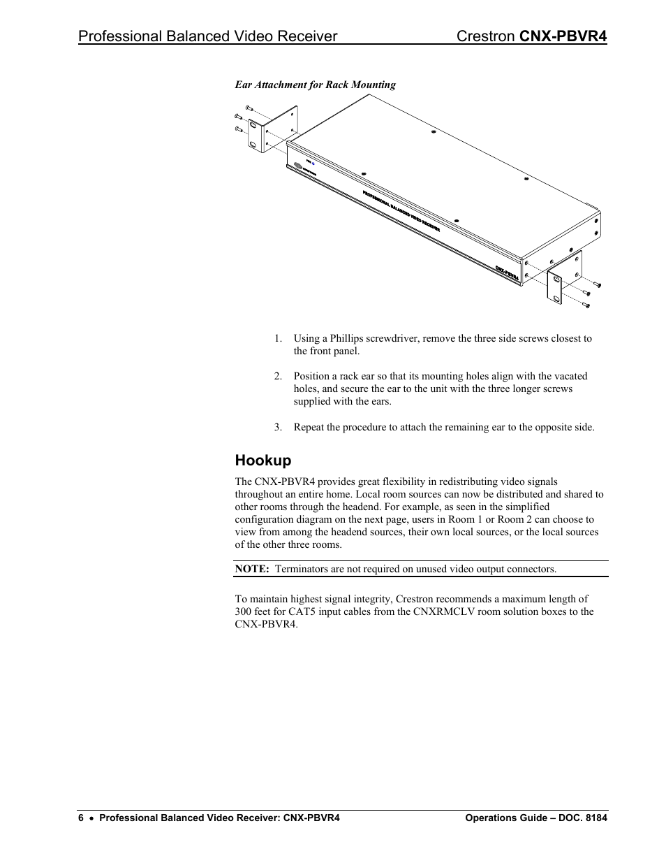 Hookup | Crestron electronic CNX-PBVR4 User Manual | Page 10 / 16