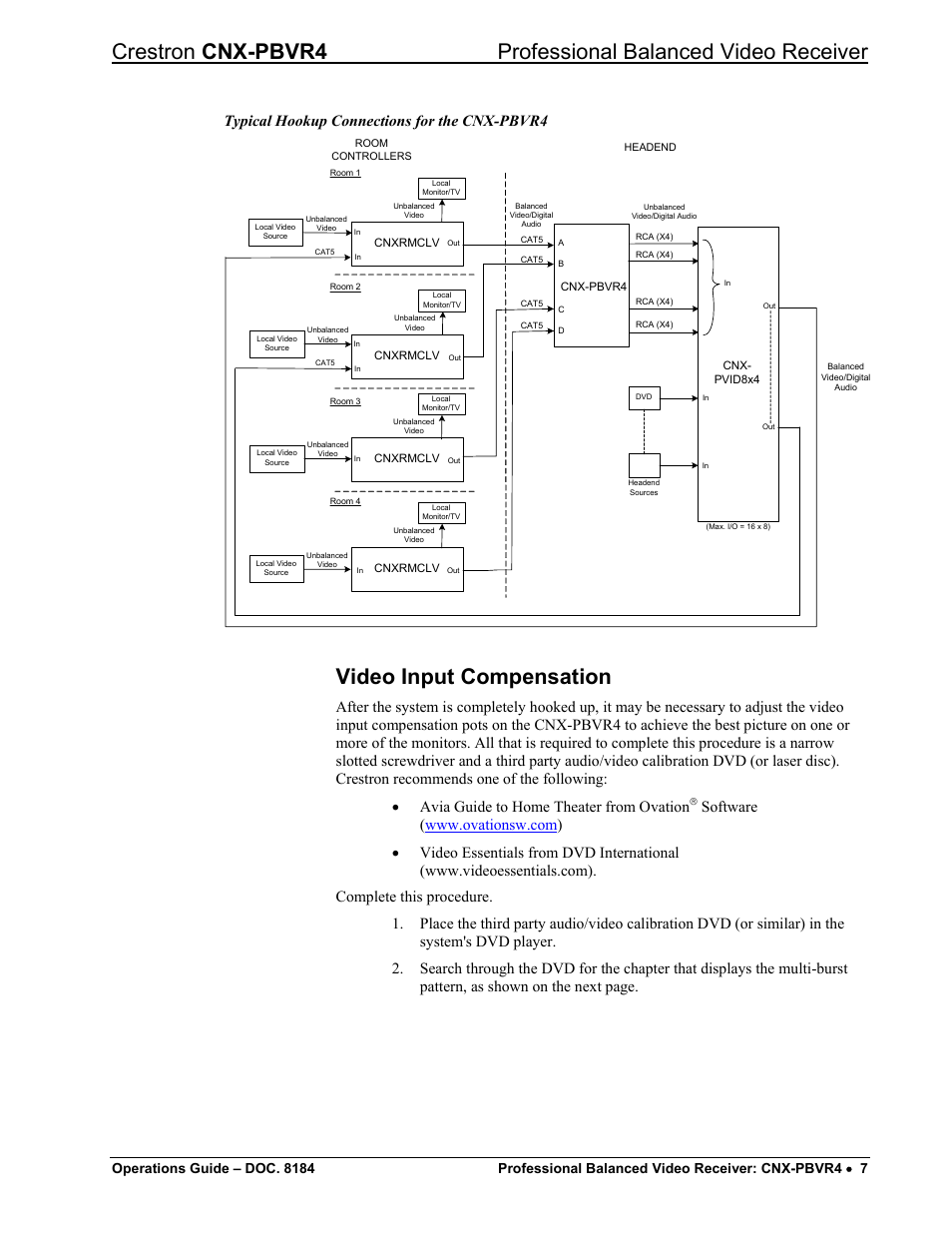 Video input compensation, Typical hookup connections for the cnx-pbvr4 | Crestron electronic CNX-PBVR4 User Manual | Page 11 / 16