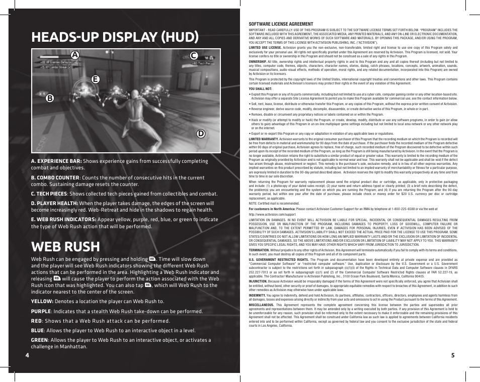 Heads-up display (hud), Web rush, Ab c d e | Activision Amazing Spider-Man User Manual | Page 4 / 4
