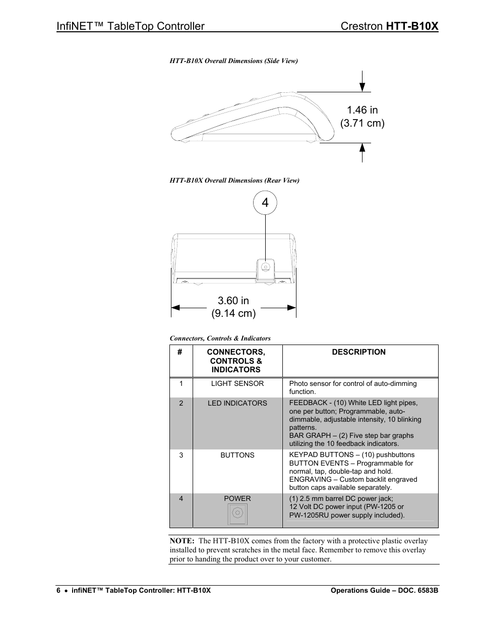 Infinet™ tabletop controller crestron htt-b10x | Crestron electronic htt-b10x User Manual | Page 10 / 28