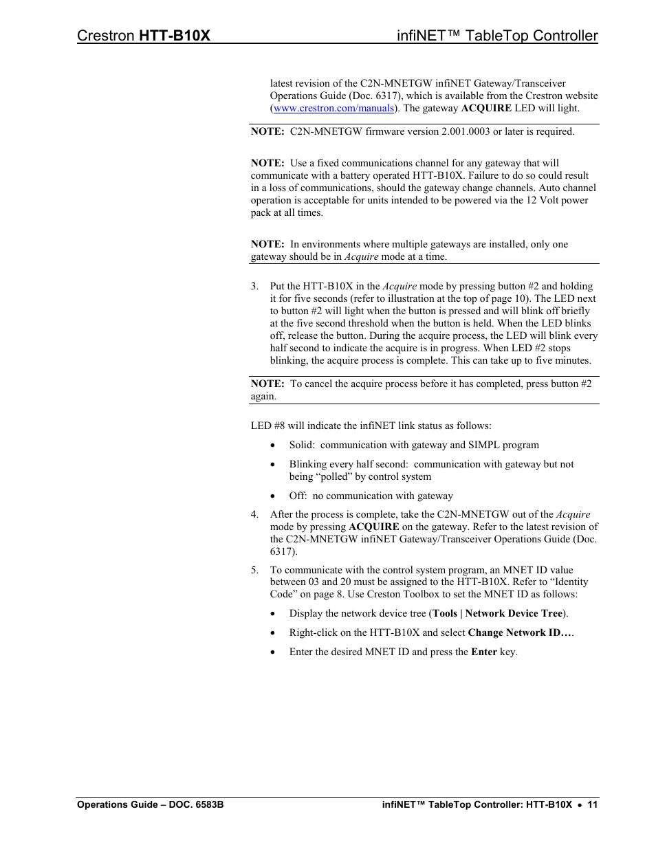 Crestron htt-b10x infinet™ tabletop controller | Crestron electronic htt-b10x User Manual | Page 15 / 28