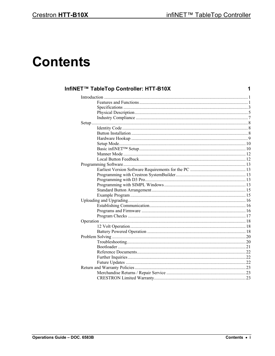 Crestron electronic htt-b10x User Manual | Page 3 / 28