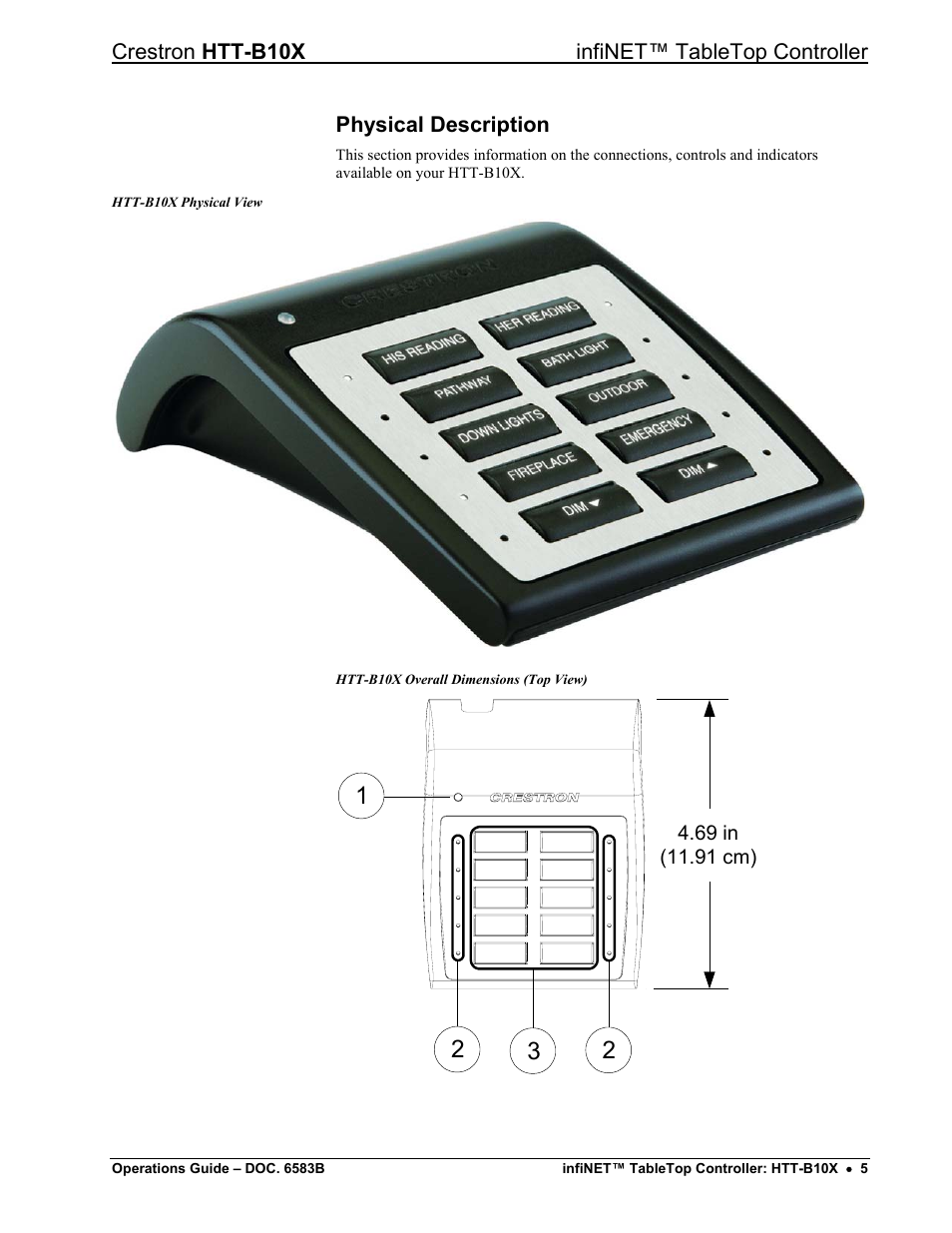 Physical description | Crestron electronic htt-b10x User Manual | Page 9 / 28