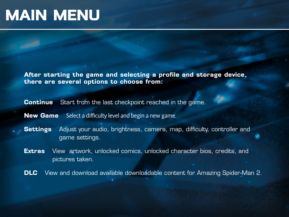 Main menu | Activision Amazing Spider-Man 2 User Manual | Page 3 / 10