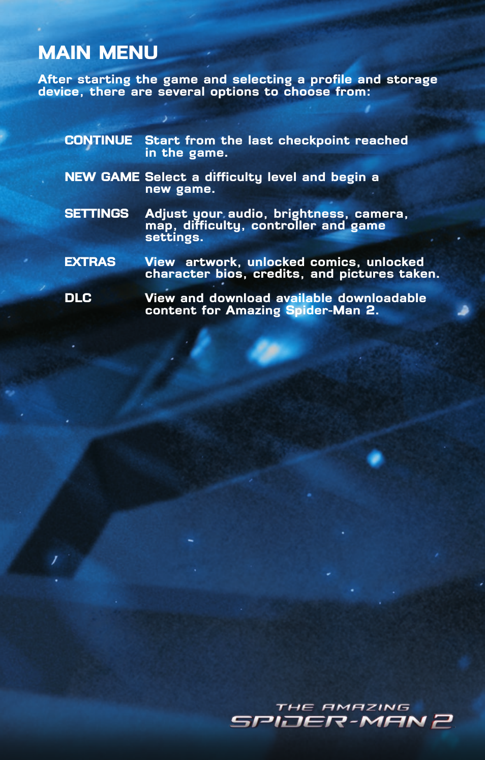 Main menu | Activision Amazing Spider-Man 2 User Manual | Page 3 / 5