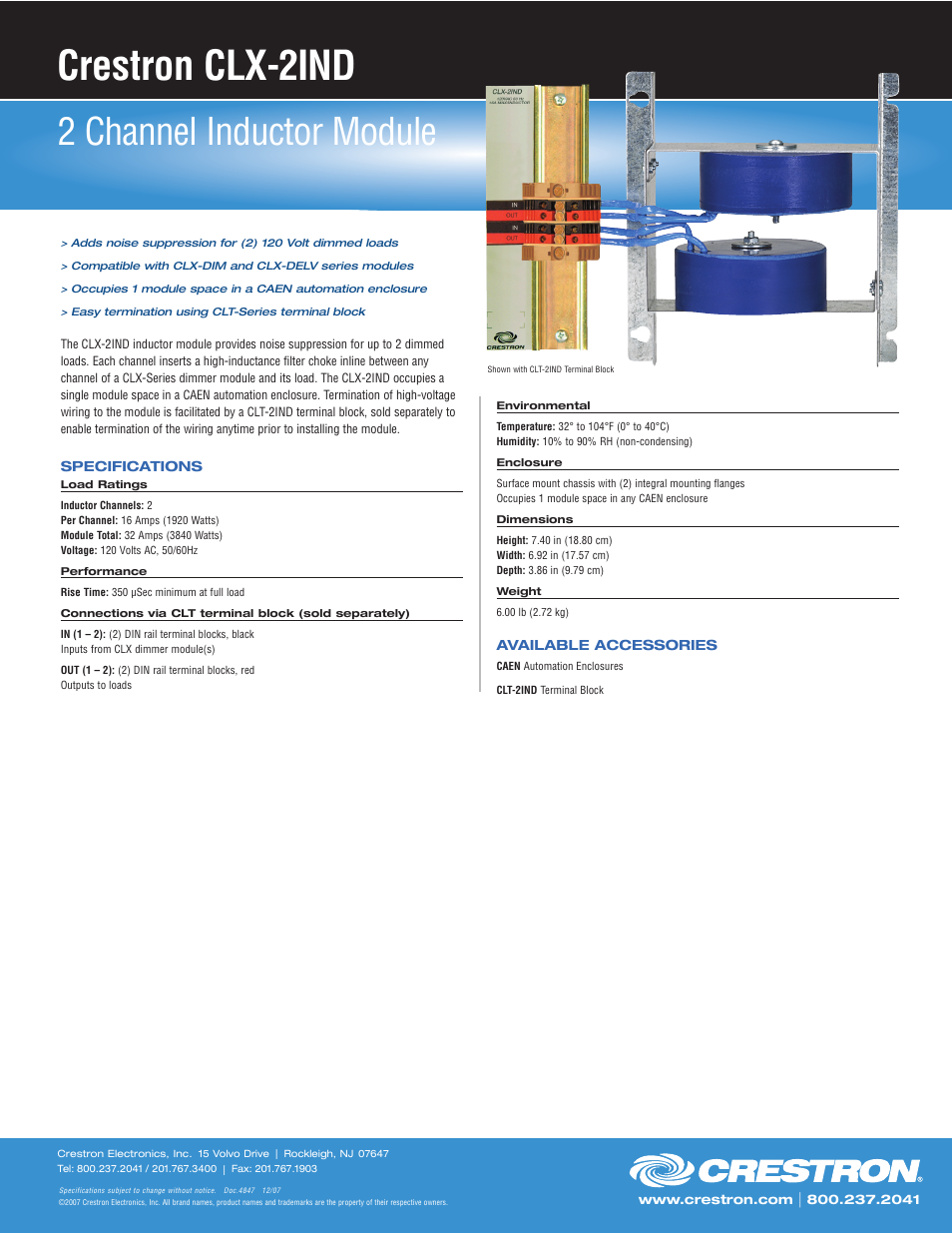 Crestron electronic 2 Channel Inductor Module CLX-2IND User Manual | 1 page