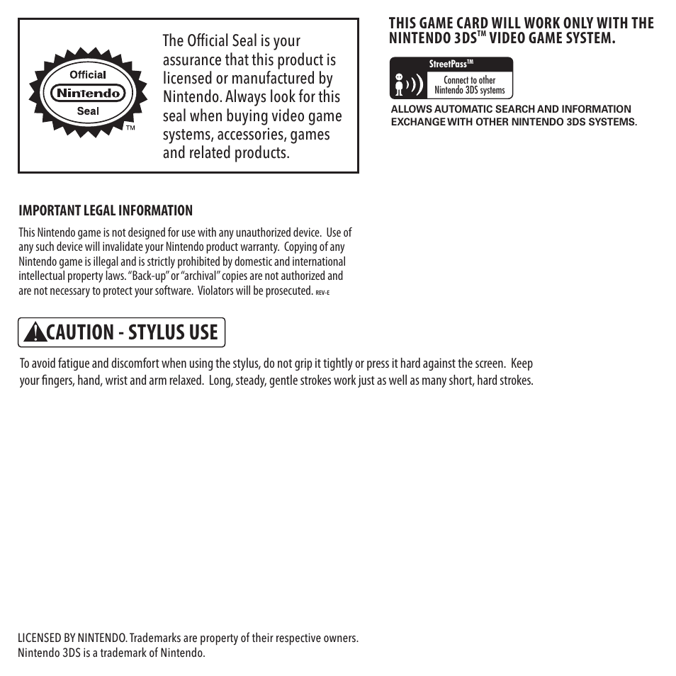 Caution - stylus use, Video game system | Activision Angry Birds Star Wars User Manual | Page 4 / 8