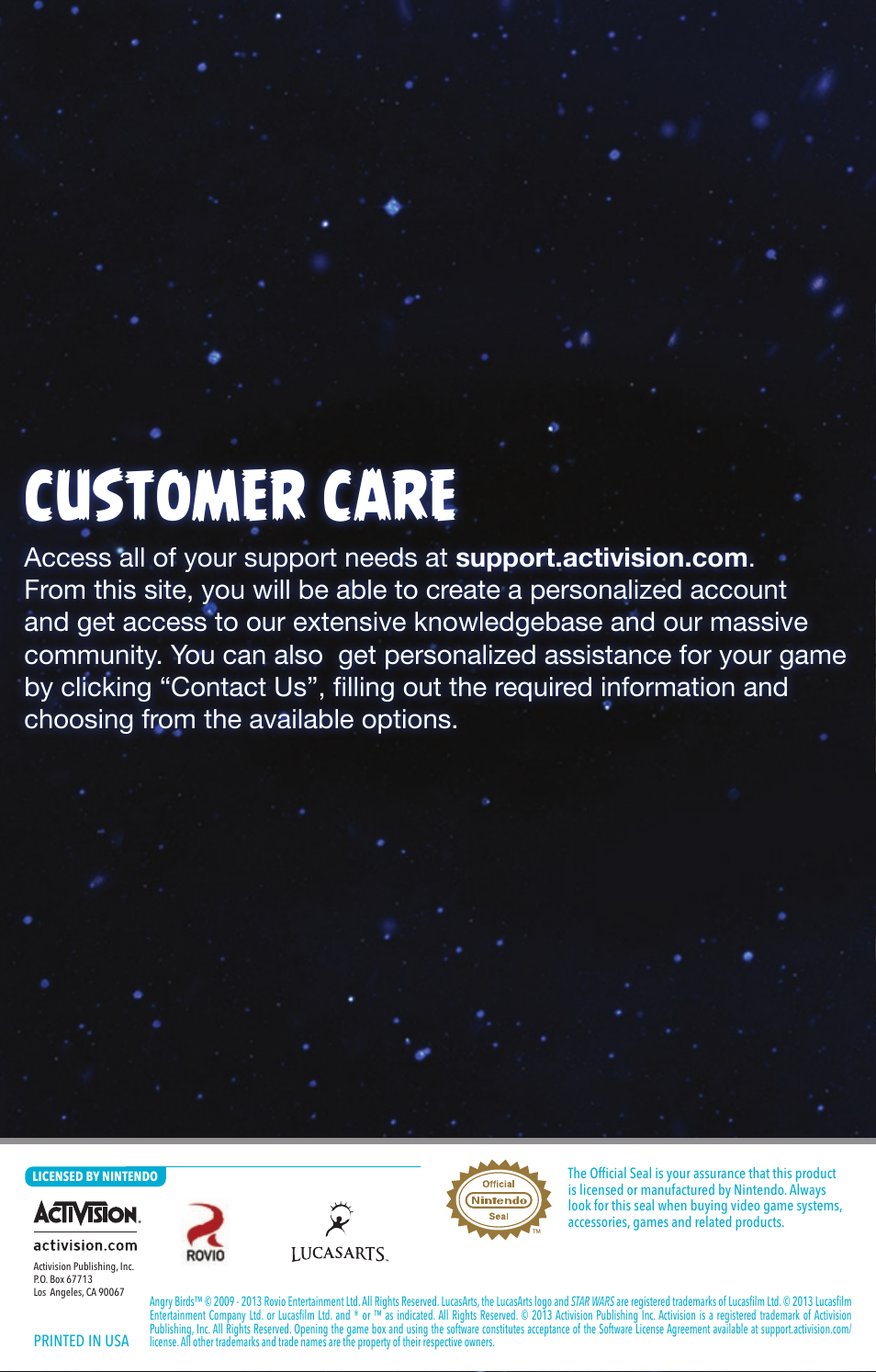 Customer care | Activision Angry Birds Star Wars User Manual | Page 6 / 6