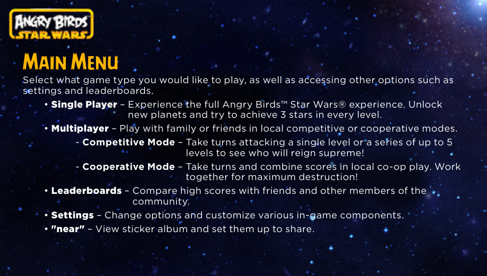 Main menu | Activision Angry Birds Star Wars User Manual | Page 7 / 14