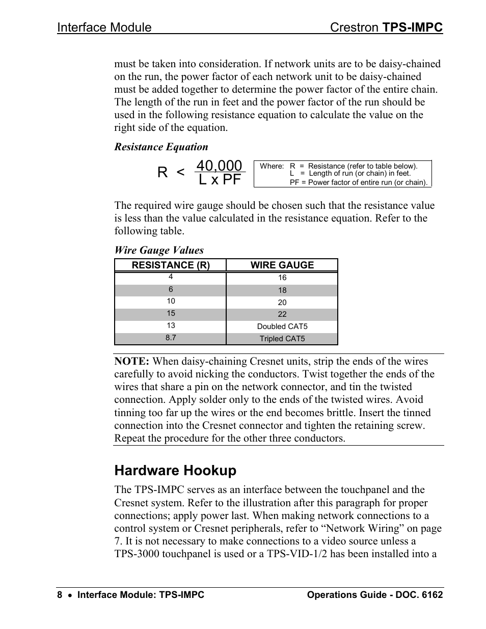 Hardware hookup, Interface module crestron tps-impc | Crestron electronic TPS-IMPC User Manual | Page 12 / 20