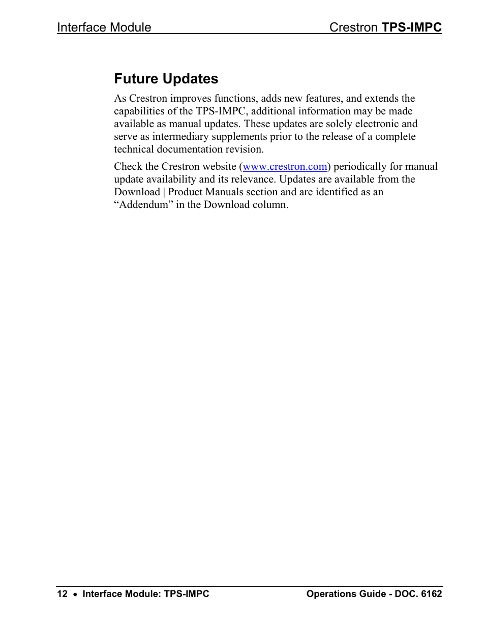 Future updates | Crestron electronic TPS-IMPC User Manual | Page 16 / 20