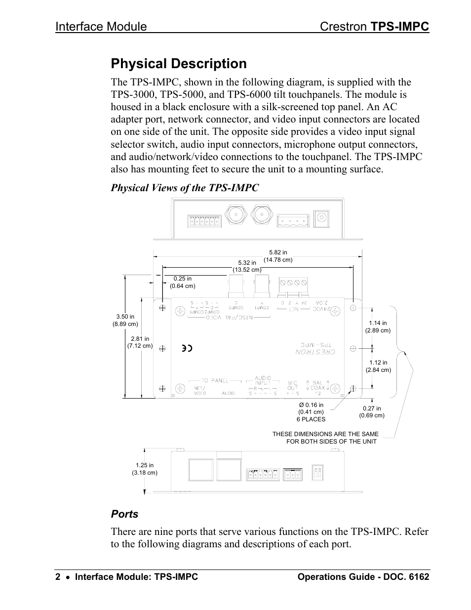 Physical description, Interface module crestron tps-impc | Crestron electronic TPS-IMPC User Manual | Page 6 / 20