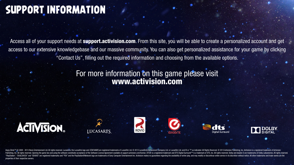 Support information | Activision Angry Birds Star Wars User Manual | Page 10 / 10