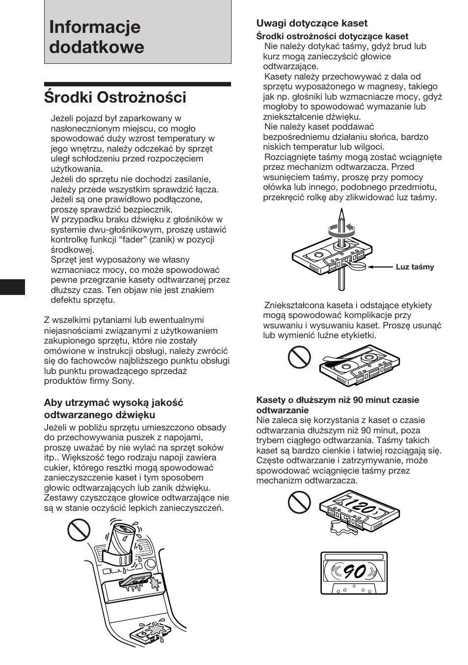 Informacje dodatkowe, Środki ostrożności | Sony XR-3753 User Manual | Page 32 / 100