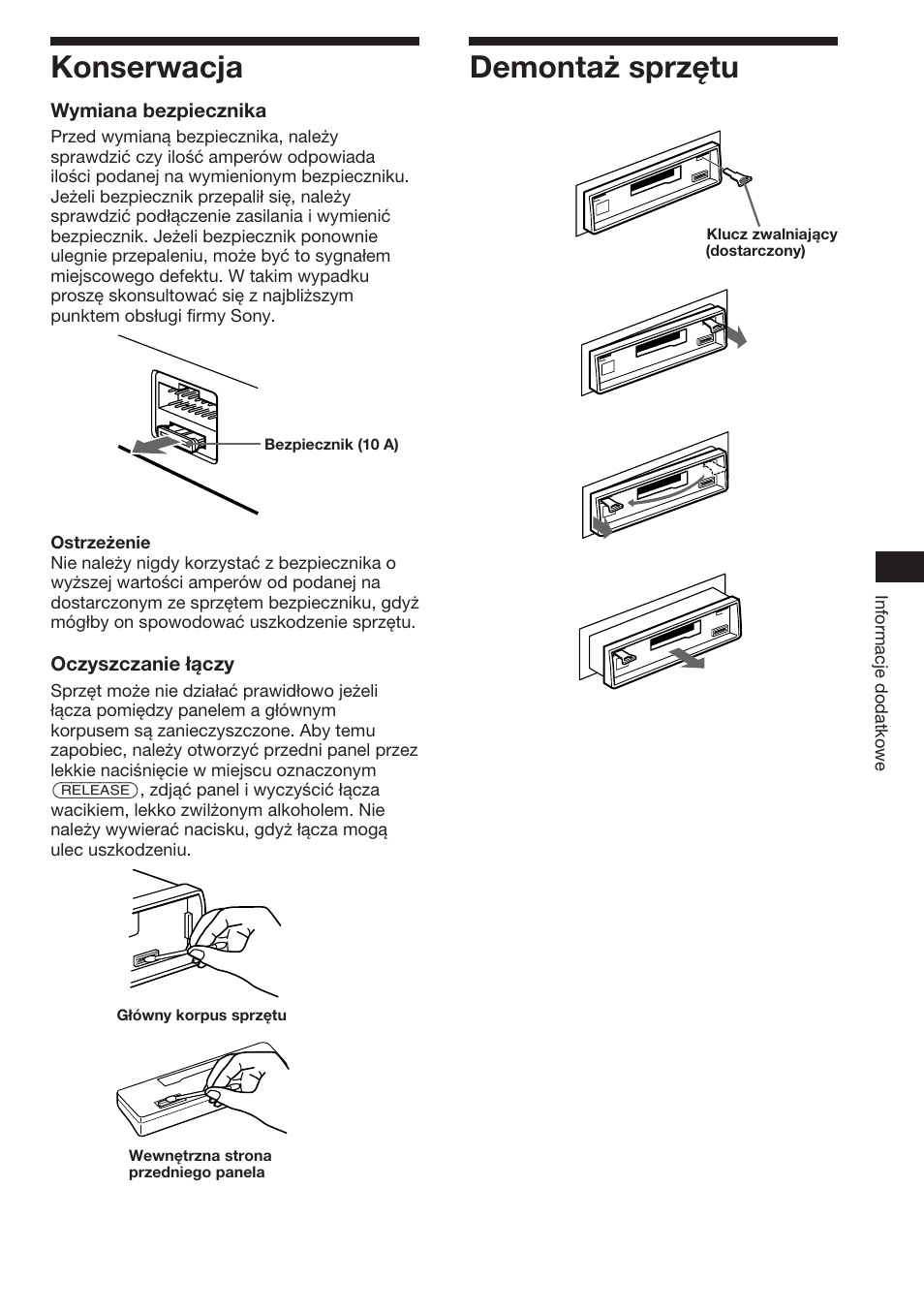 15 demontaż sprzętu, Konserwacja | Sony XR-3753 User Manual | Page 33 / 100