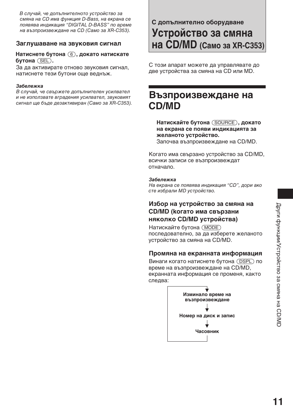 Устройство за смяна на cd/md, Възпроизвеждане на cd/md, Само за xr-c353) | Sony XR-3753 User Manual | Page 49 / 100