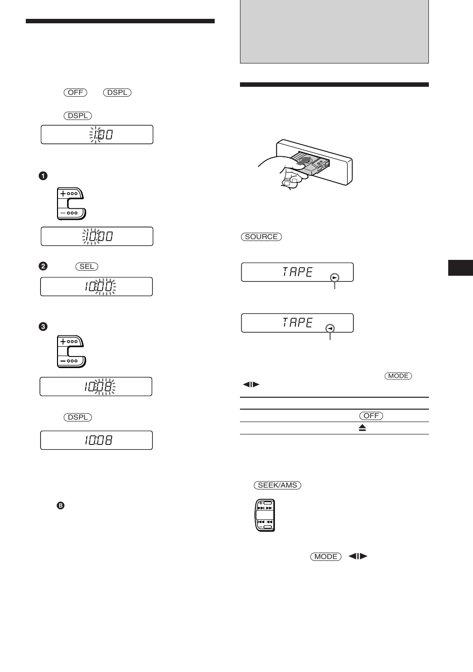 Cassette player, Setting the clock, Listening to a tape | Tape | Sony XR-3753 User Manual | Page 5 / 100