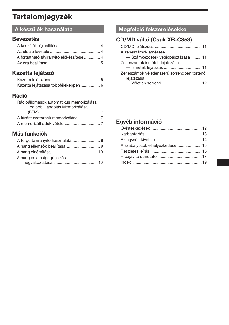 Tartalomjegyzék | Sony XR-3753 User Manual | Page 61 / 100