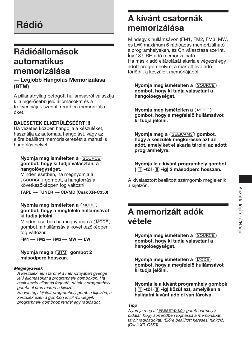 Rádió | Sony XR-3753 User Manual | Page 65 / 100