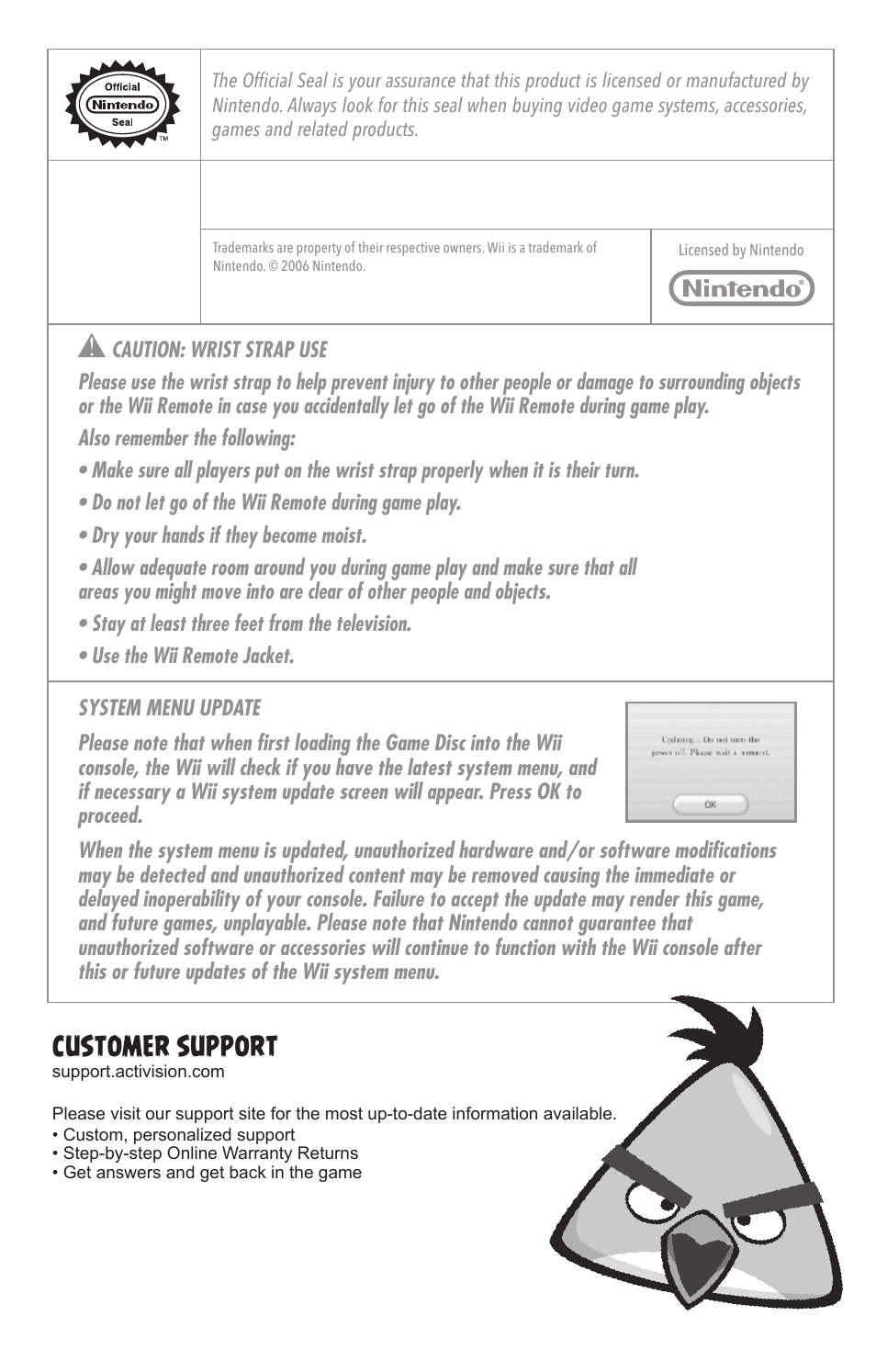 Customer support | Activision Angry Birds Trilogy User Manual | Page 3 / 4