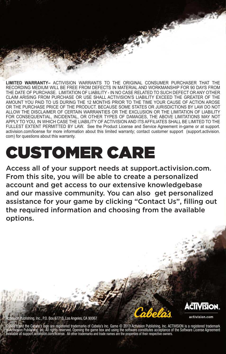 Customer care, V6.2 | Activision Cabela's African Adventures User Manual | Page 6 / 6
