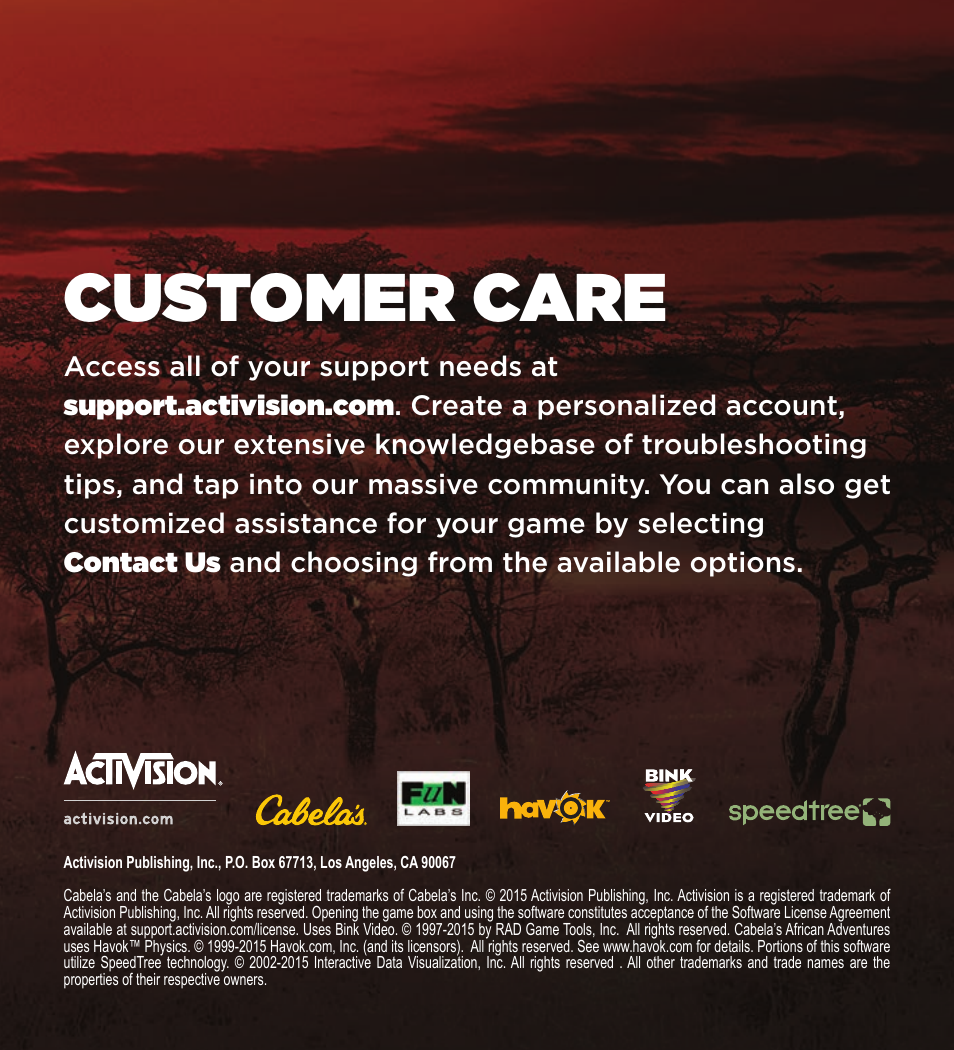 Customer care | Activision Cabela's African Adventures User Manual | Page 7 / 7