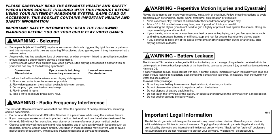 Important legal information, Warning - repetitive motion injuries and eyestrain, Warning - seizures | Activision Cabela's Dangerous Hunts 2011 User Manual | Page 2 / 6