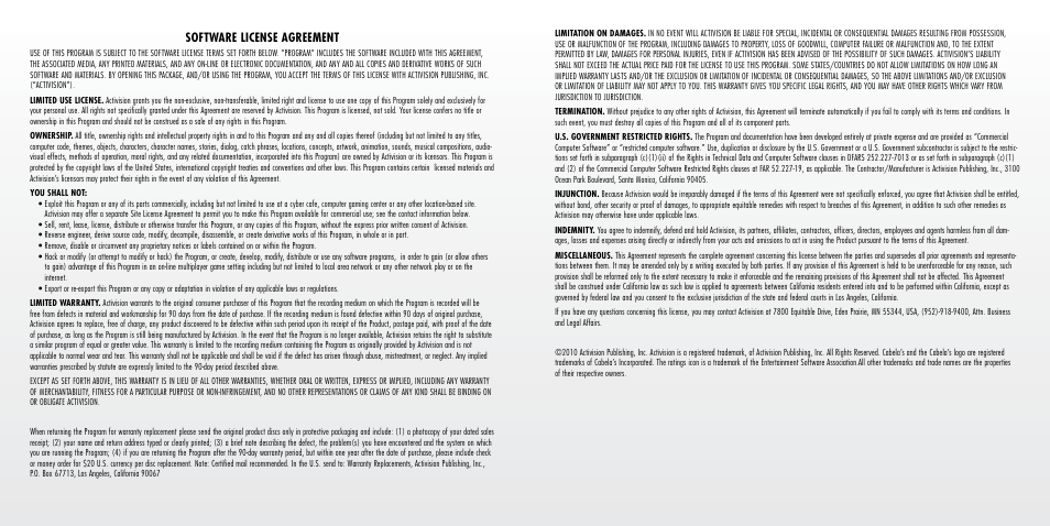 Activision Cabela's Dangerous Hunts 2011 User Manual | Page 6 / 6