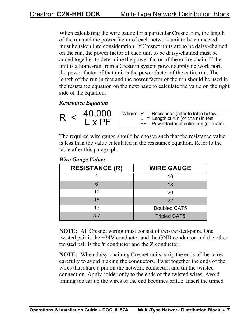 Resistance (r) wire gauge | Crestron electronic C2N-HBLOCK User Manual | Page 11 / 16