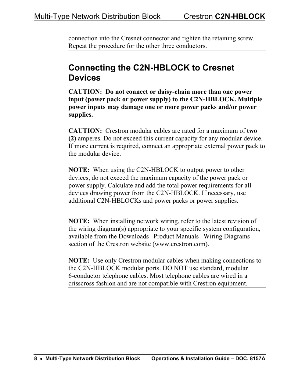 Connecting the c2n-hblock to cresnet devices | Crestron electronic C2N-HBLOCK User Manual | Page 12 / 16