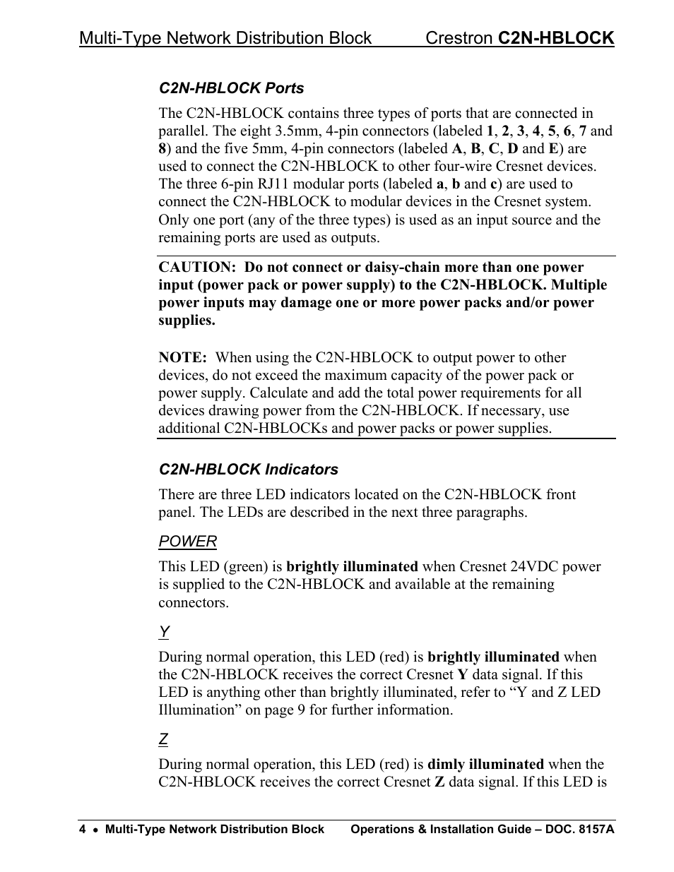 C2n-hblock ports, C2n-hblock indicators | Crestron electronic C2N-HBLOCK User Manual | Page 8 / 16
