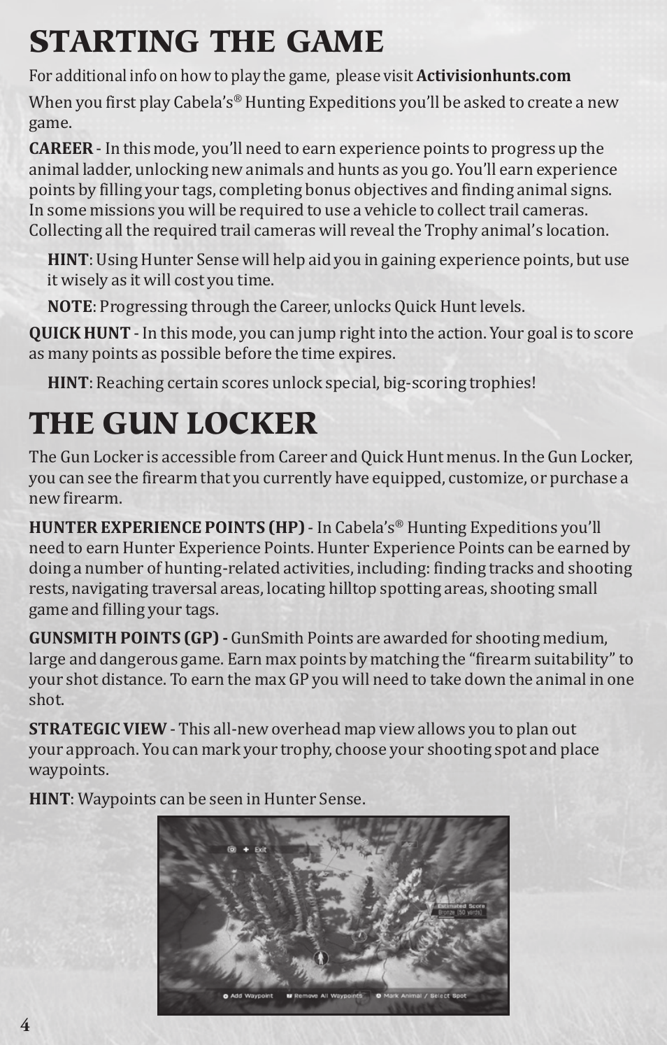 Starting the game, The gun locker | Activision Cabela's Dangerous Hunts 2013 User Manual | Page 4 / 8