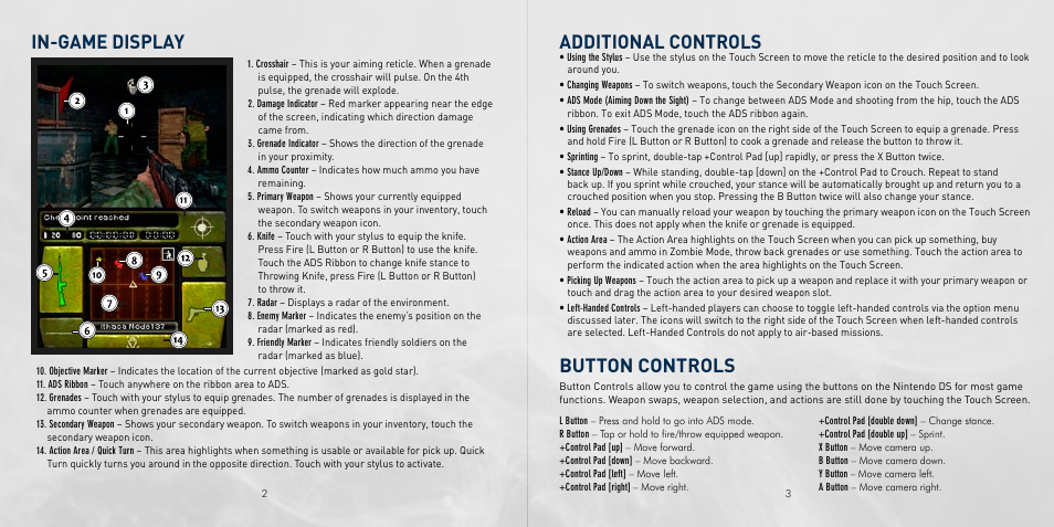 In-game display, Additional controls, Button controls | Activision Call of Duty: Black Ops User Manual | Page 4 / 9