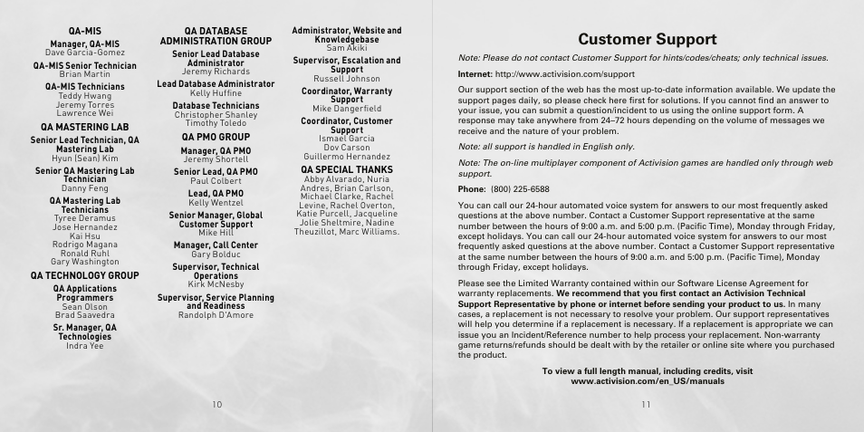 Customer support | Activision Call of Duty: Black Ops User Manual | Page 8 / 9