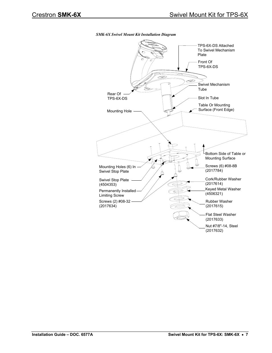 Crestron smk-6x swivel mount kit for tps-6x | Crestron electronic SMK-6X User Manual | Page 11 / 16