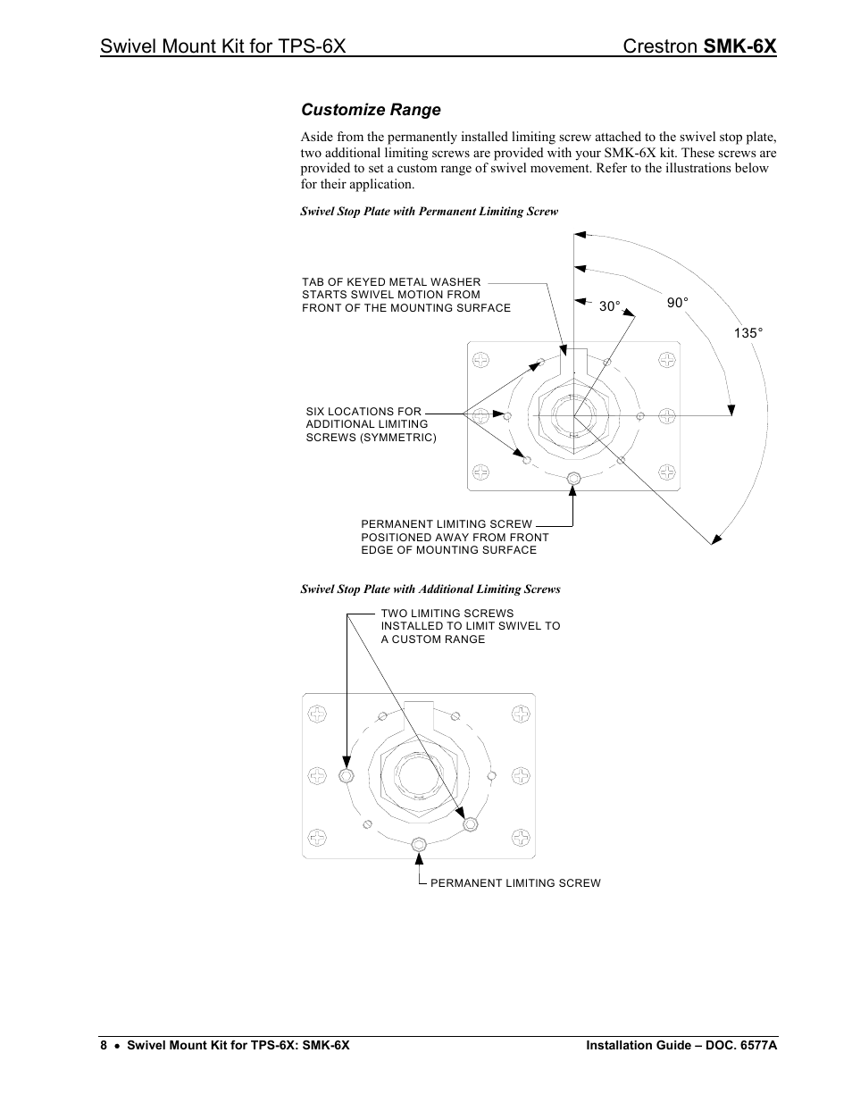 Swivel mount kit for tps-6x crestron smk-6x | Crestron electronic SMK-6X User Manual | Page 12 / 16