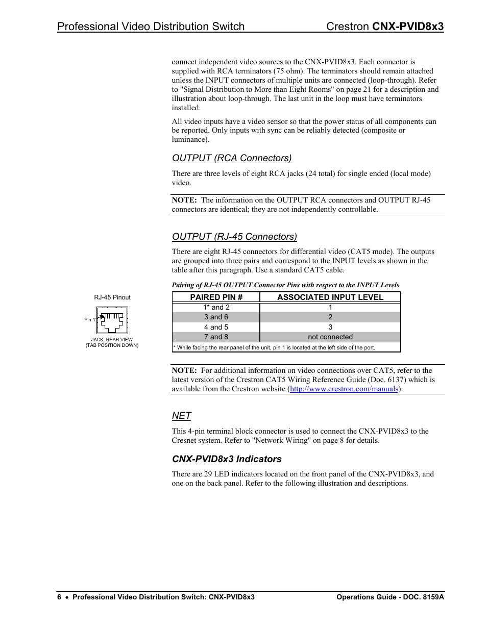 Cnx-pvid8x3 indicators | Crestron electronic CNX-PVID8x3 User Manual | Page 10 / 48