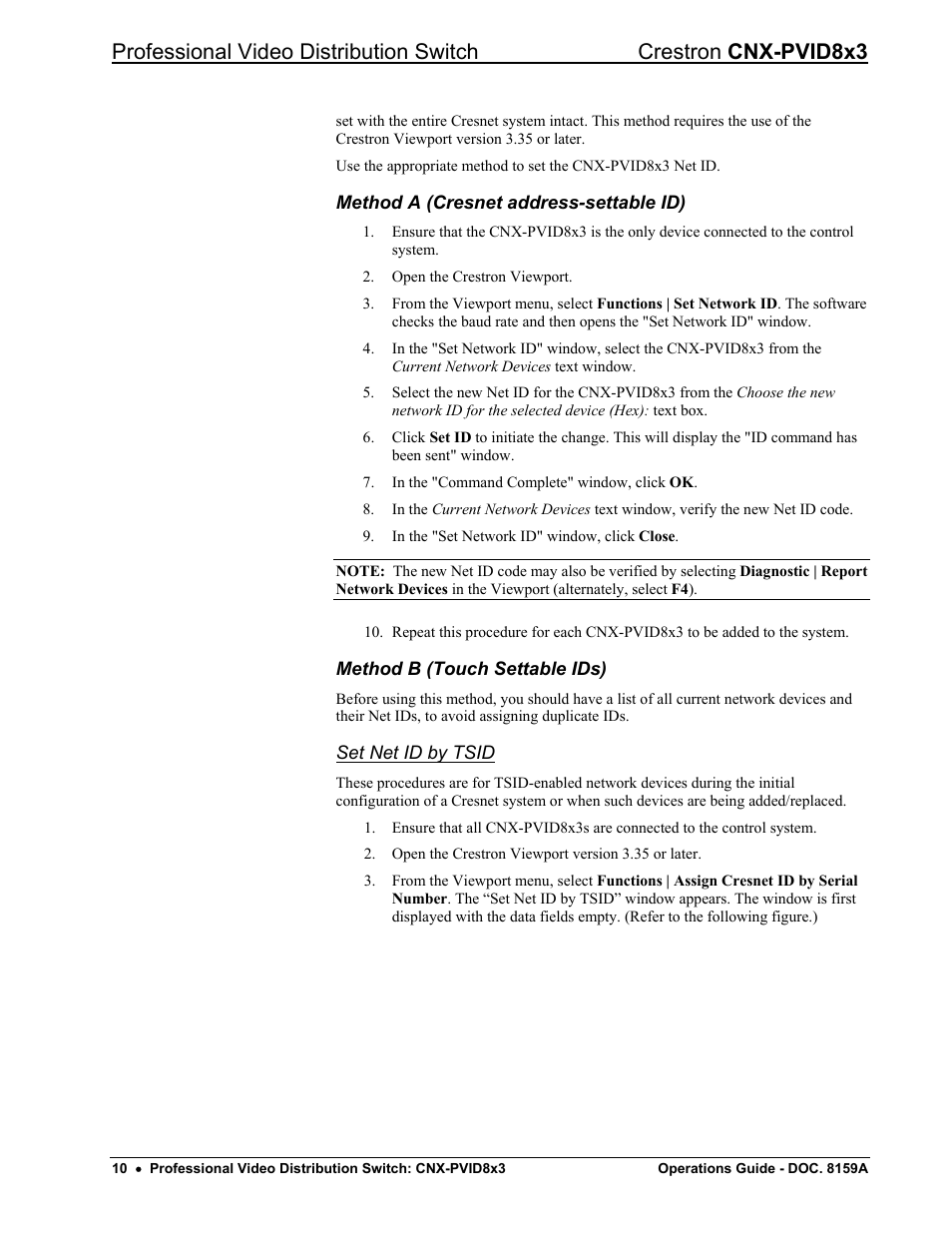 Method a (cresnet address-settable id), Method b (touch settable ids) | Crestron electronic CNX-PVID8x3 User Manual | Page 14 / 48