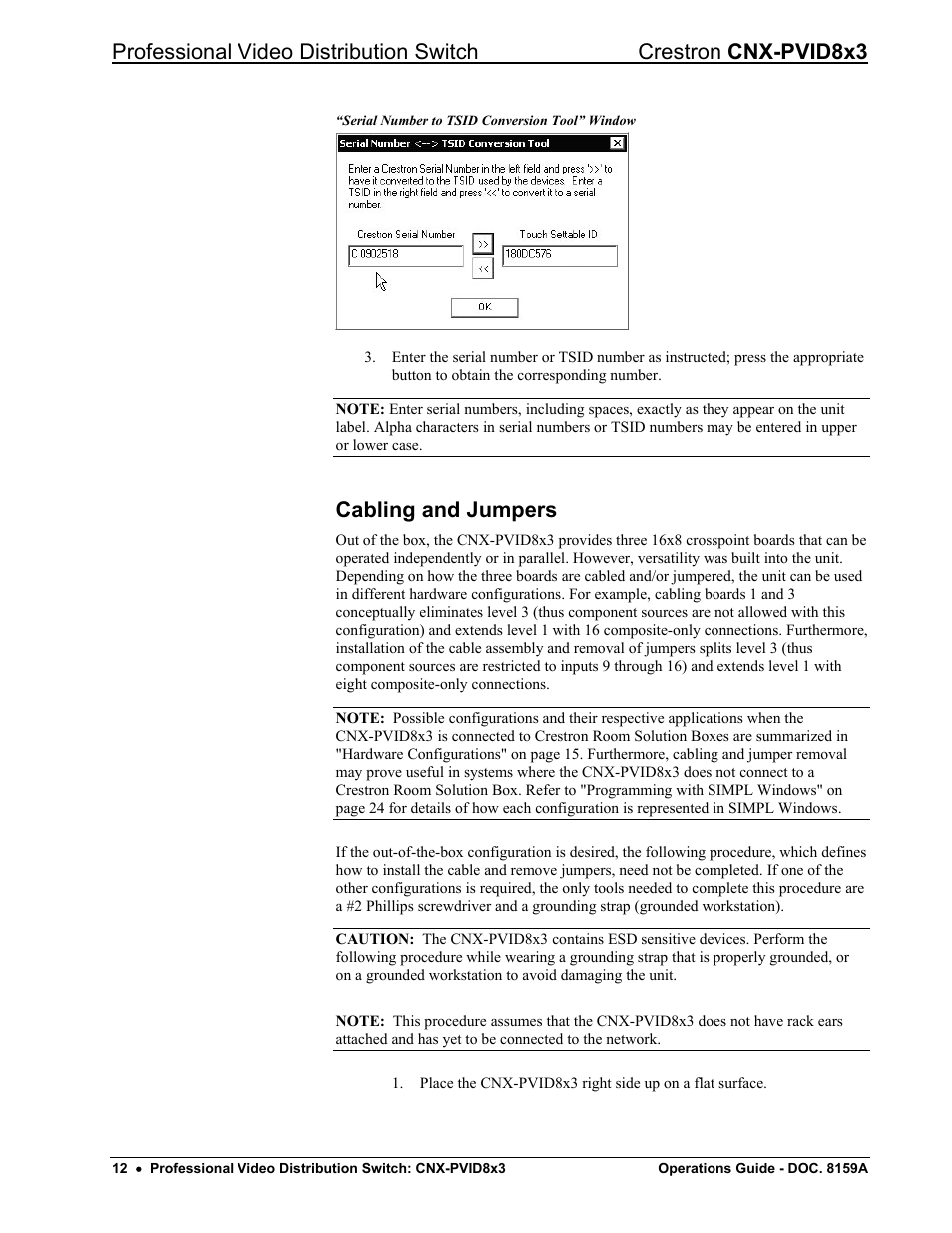 Cabling and jumpers | Crestron electronic CNX-PVID8x3 User Manual | Page 16 / 48