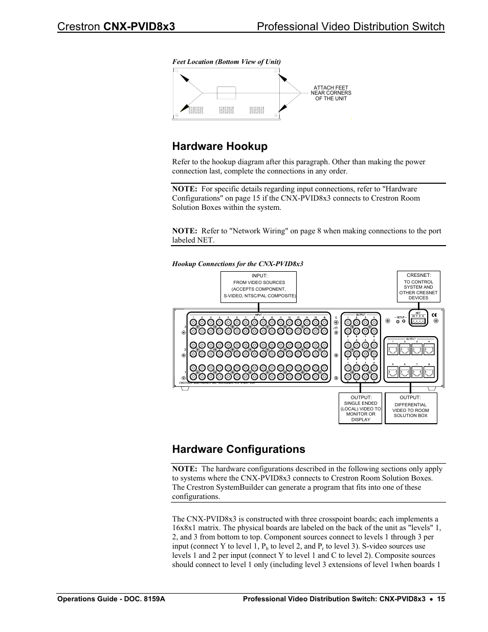 Hardware hookup, Hardware configurations, 15, si | Crestron electronic CNX-PVID8x3 User Manual | Page 19 / 48