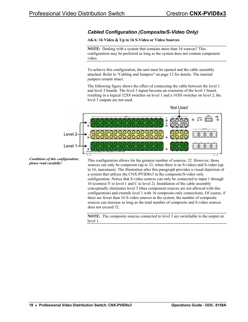 Cabled configuration (composite/s-video only) | Crestron electronic CNX-PVID8x3 User Manual | Page 22 / 48