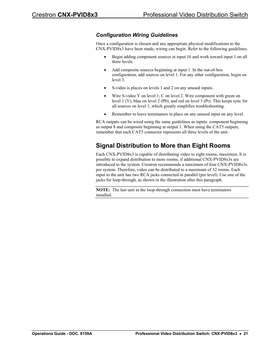 Configuration wiring guidelines, Signal distribution to more than eight rooms, Signal distribution to more than eight rooms" on | Crestron electronic CNX-PVID8x3 User Manual | Page 25 / 48