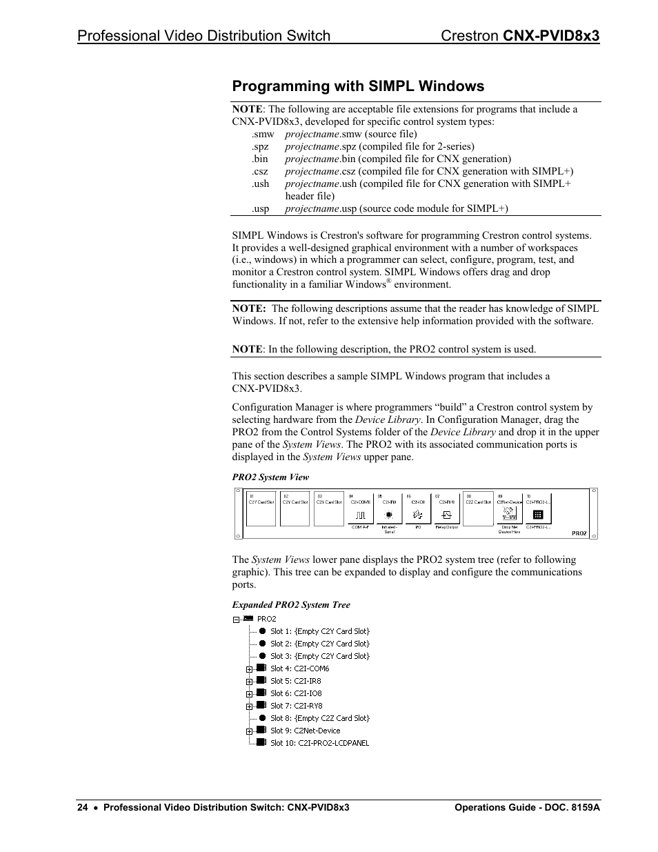 Programming with simpl windows, Programming with simpl windows" on | Crestron electronic CNX-PVID8x3 User Manual | Page 28 / 48