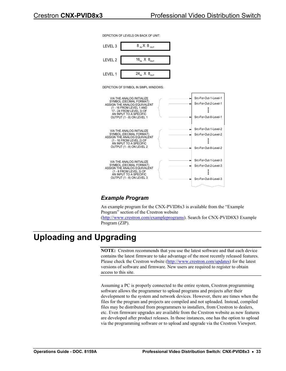 Example program, Uploading and upgrading | Crestron electronic CNX-PVID8x3 User Manual | Page 37 / 48