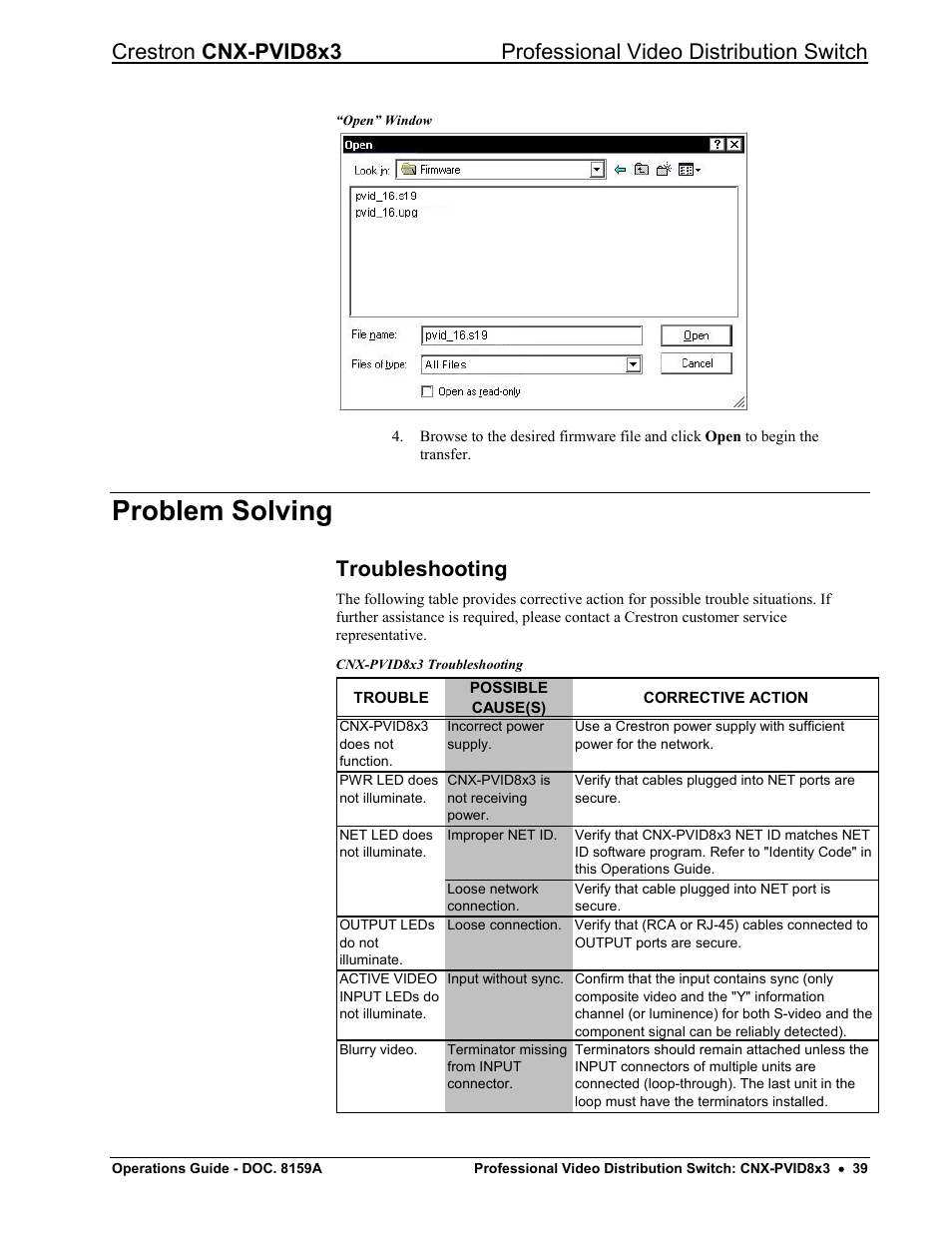 Problem solving, Troubleshooting | Crestron electronic CNX-PVID8x3 User Manual | Page 43 / 48