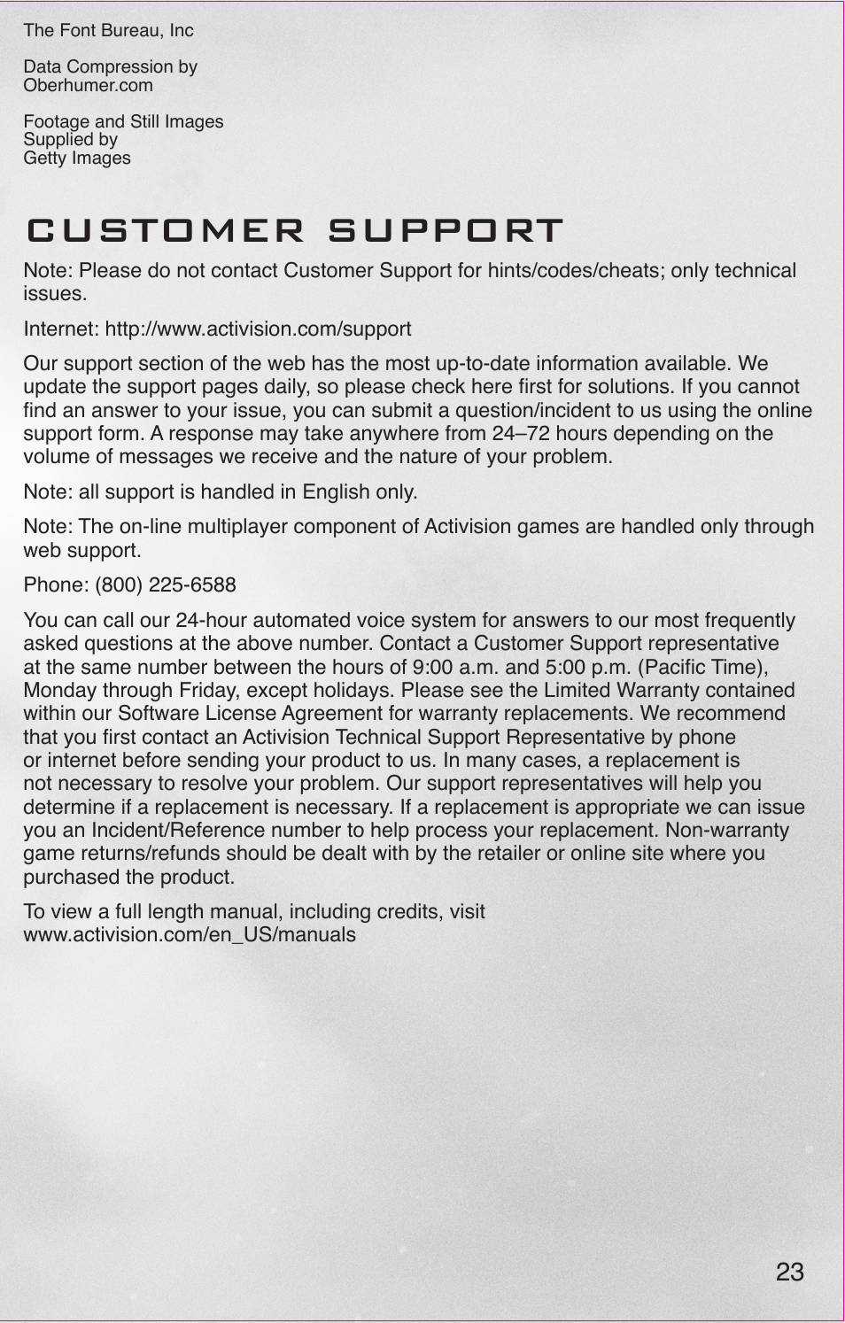 Customer support | Activision Call of Duty: Black Ops II User Manual | Page 24 / 26