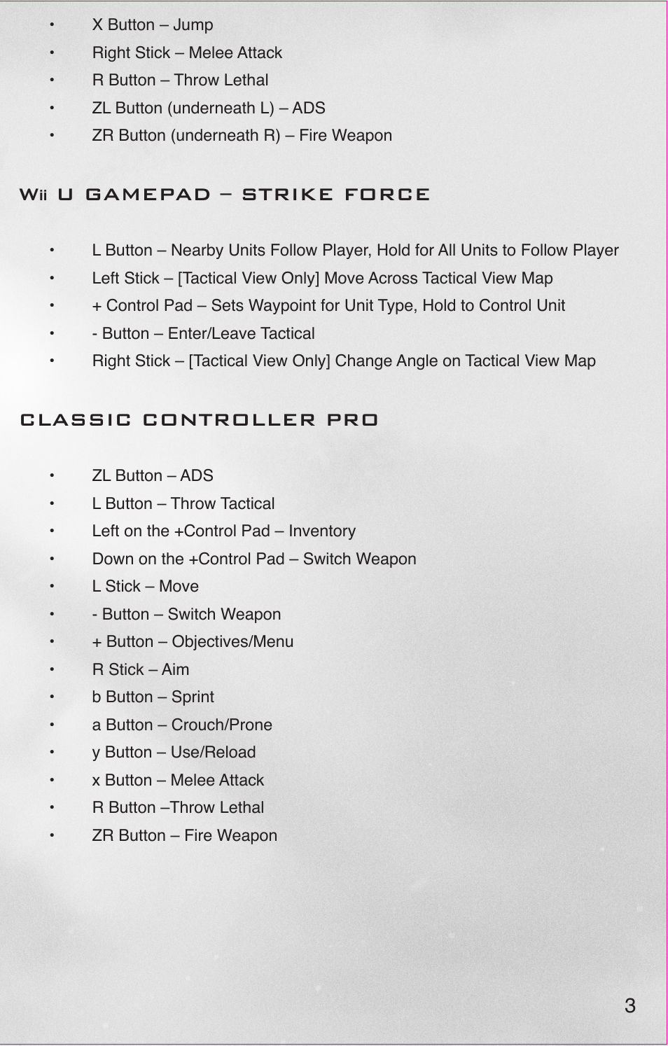 U gamepad – strike force, Classic controller pro | Activision Call of Duty: Black Ops II User Manual | Page 4 / 26